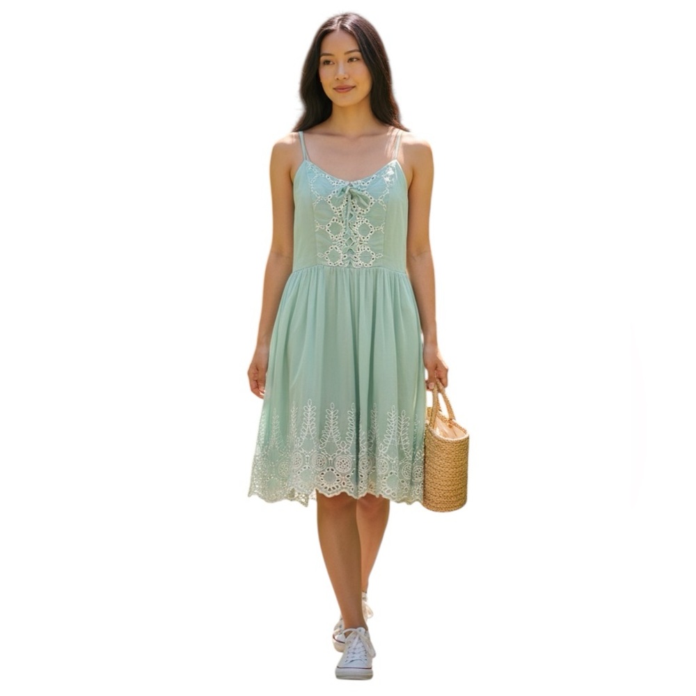 NWT Vintage Guess Green Eyelet Lace-Up Dress Sz Small Fairy Princess $108 Retai - Picture 1 of 13